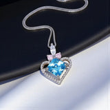 Square Brilliant Cut Blue Topaz Heart Necklace, 925 Sterling Silver 18k Gold Plated, Dainty Blue Gemstone Pendant, Romantic gift 1140
