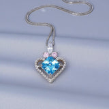 Square Brilliant Cut Blue Topaz Heart Necklace, 925 Sterling Silver 18k Gold Plated, Dainty Blue Gemstone Pendant, Romantic gift 1140