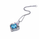 Square Brilliant Cut Blue Topaz Heart Necklace, 925 Sterling Silver 18k Gold Plated, Dainty Blue Gemstone Pendant, Romantic gift 1140