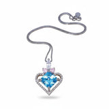 Square Brilliant Cut Blue Topaz Heart Necklace, 925 Sterling Silver 18k Gold Plated, Dainty Blue Gemstone Pendant, Romantic gift 1140
