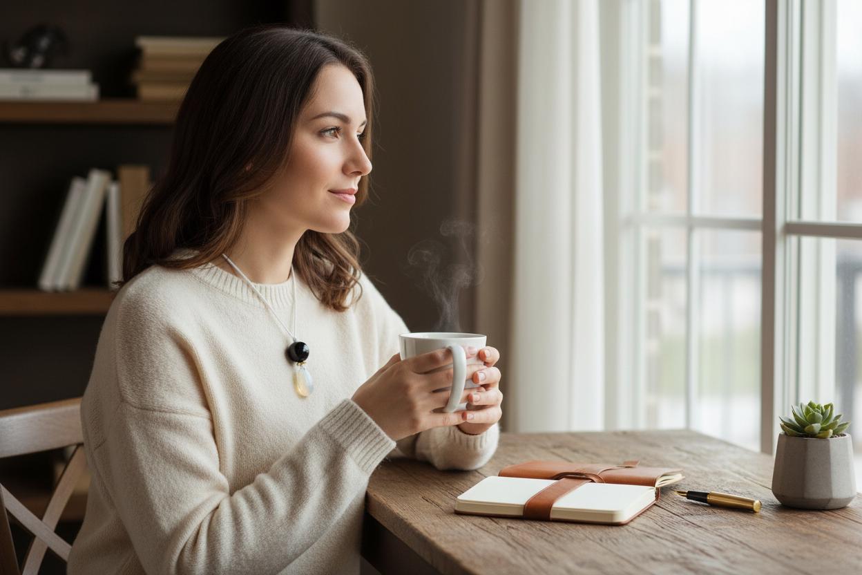 Chunky Opal & Obsidian Necklace, Geometric Birthstone Pendant, Zen Jewelry, Adjustable White Leather Cord, October Birthday Gift