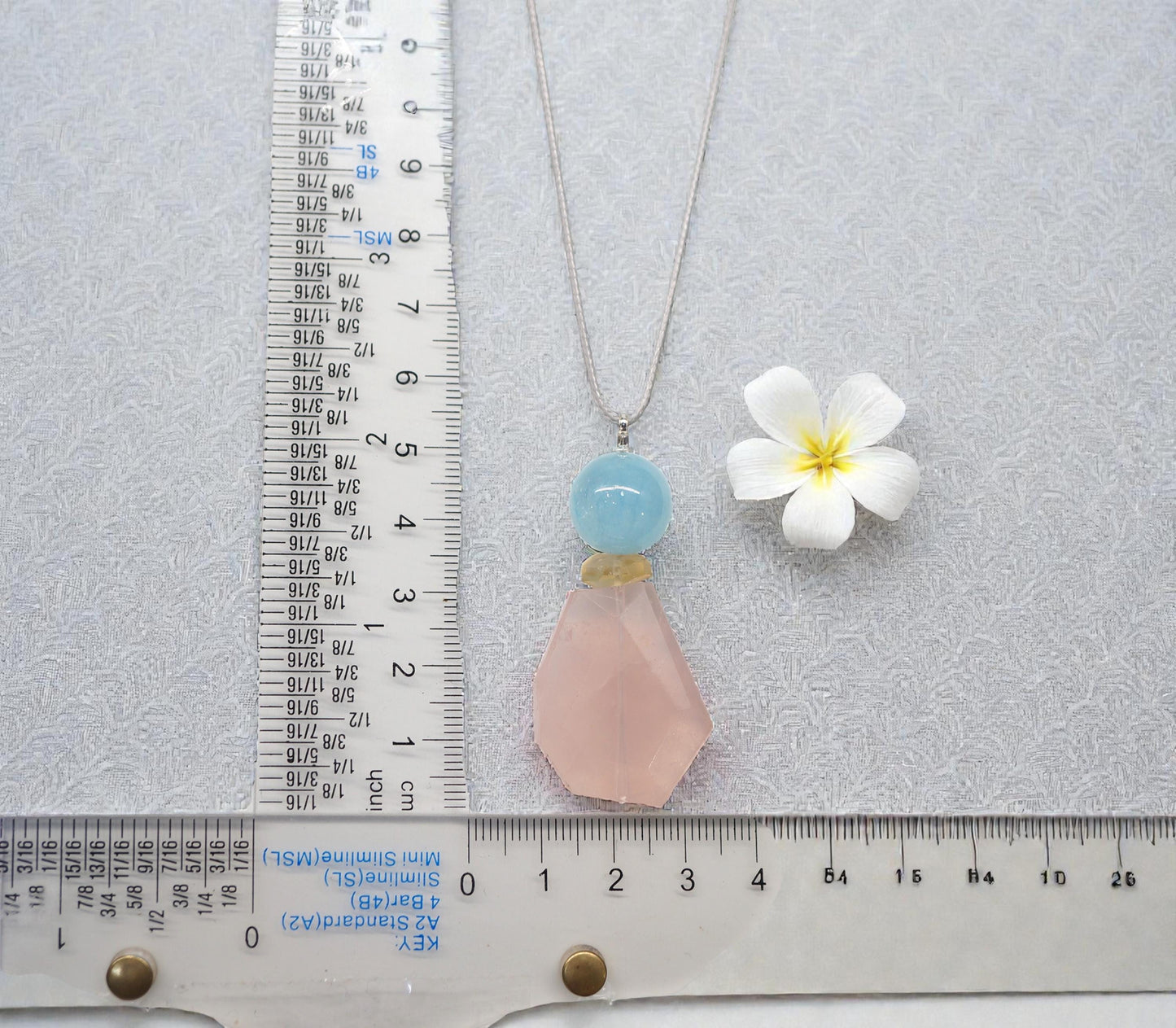Chunky Rose Quartz & Aquamarine Necklace, Geometric Zen Jewelry, Natural Citrine Pendant, Adjustable Gray Leather, Birthstone Gift