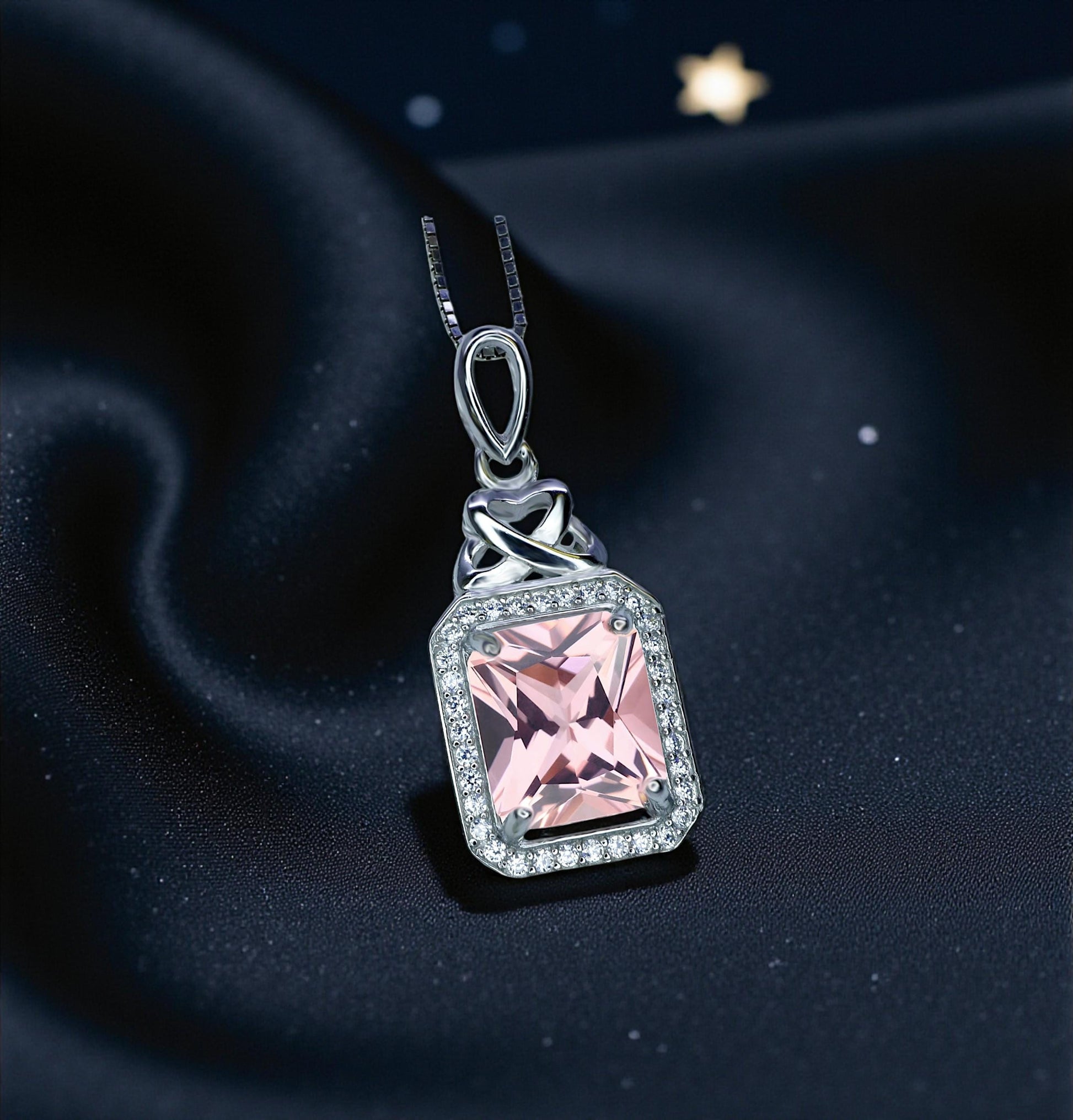 Morganite Necklace - Rectangle Scissor Pink Morganite Pendant - 18KGP @ Sterling Silver - Morganite Jewelry #961