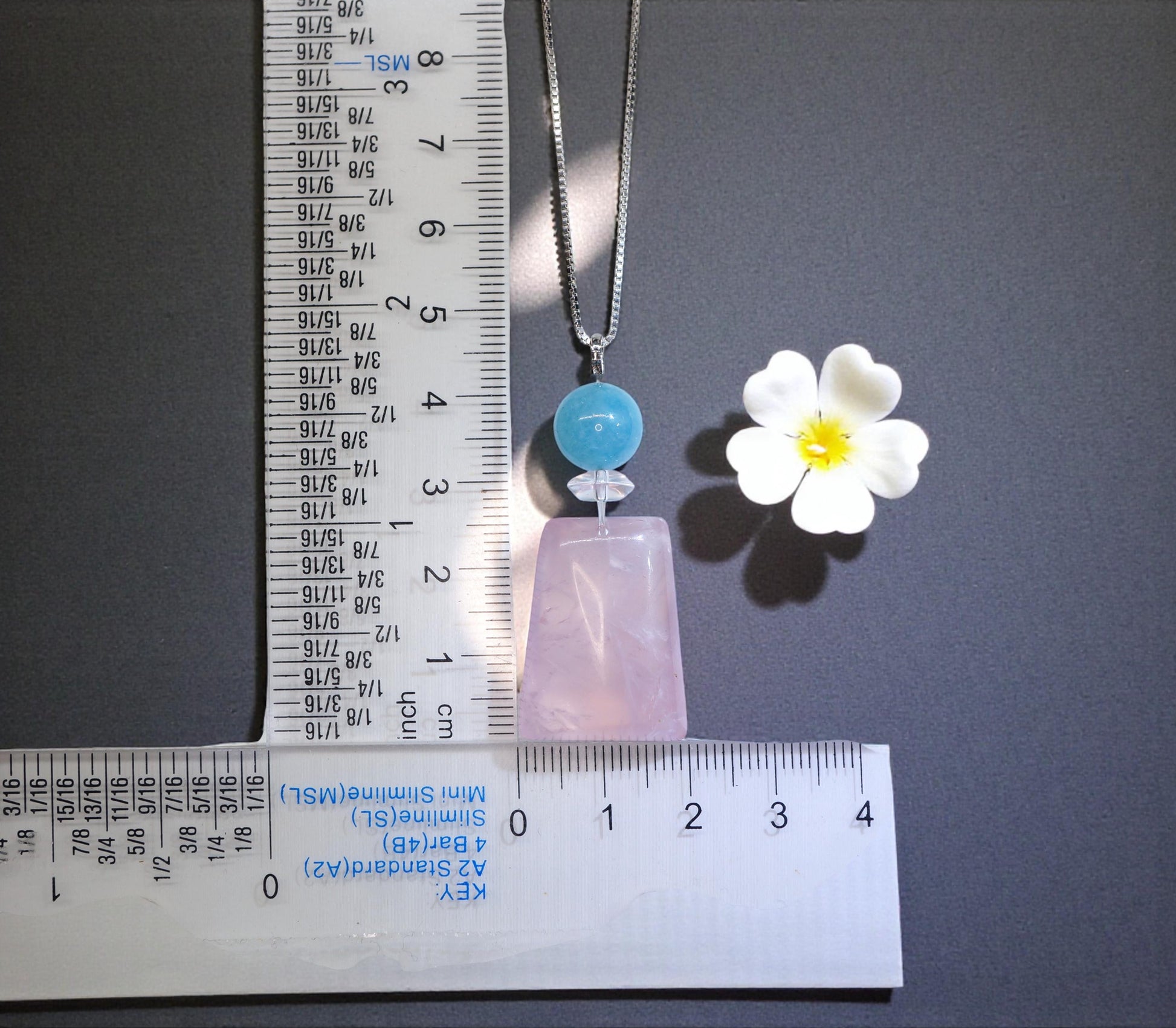 Natural Rose Quartz & Aquamarine Pendant, Sterling silver Chain Necklace, Healing Stone chunky stone jewelry #2094