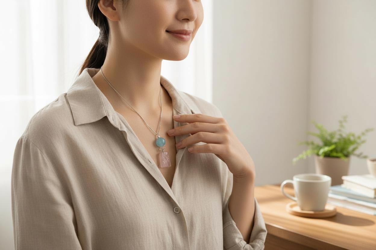 Natural Rose Quartz & Aquamarine Pendant, Sterling silver Chain Necklace, Healing Stone chunky stone jewelry #2094