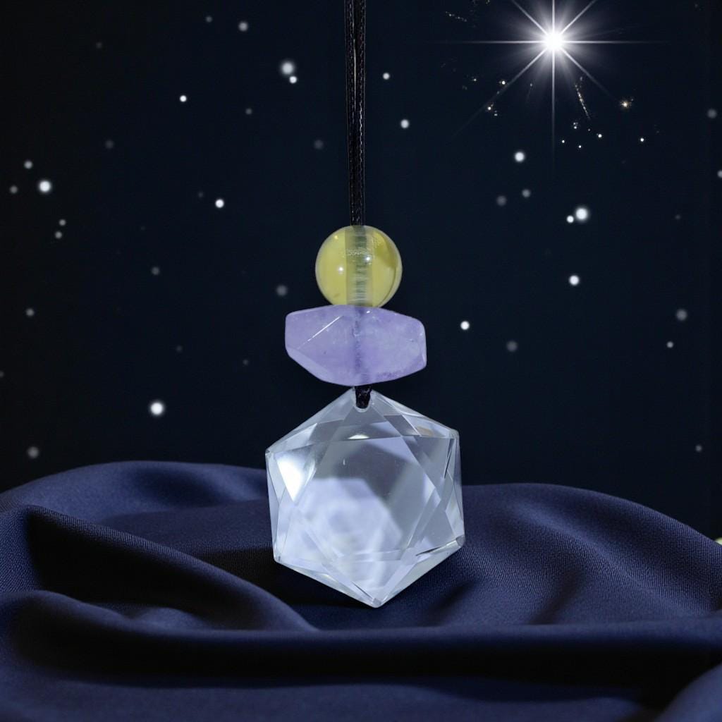 Natural Clear Quartz Hexagram Necklace, Star of David Pendant, Amethyst Citrine Healing Jewelry, Adjustable Cord Chunky Crystal quartz #2093