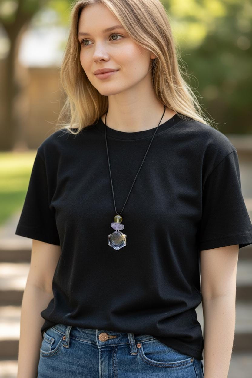 Natural Clear Quartz Hexagram Necklace, Star of David Pendant, Amethyst Citrine Healing Jewelry, Adjustable Cord Chunky Crystal quartz #2093