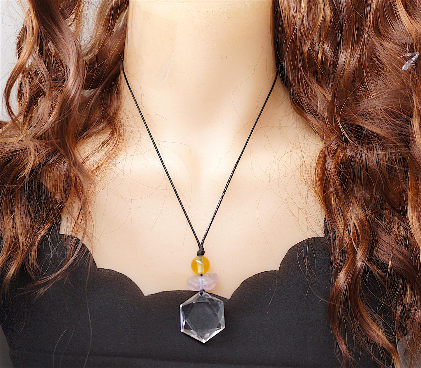 Natural Clear Quartz Hexagram Necklace, Star of David Pendant, Amethyst Citrine Healing Jewelry, Adjustable Cord Chunky Crystal quartz #2093