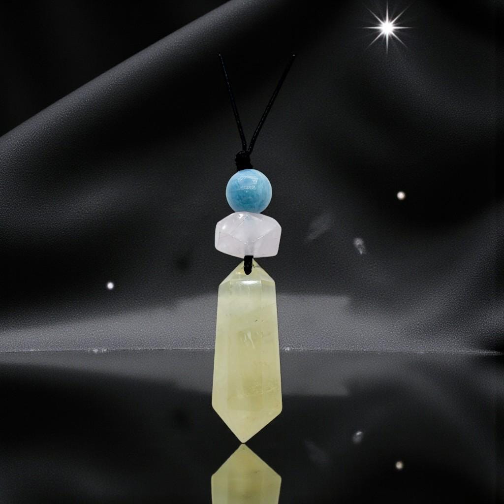 Raw Citrine Rose Quartz Aquamarine Necklace, Adjustable Cord Crystal Pendant, Chunky Healing Stone Jewelry #2091