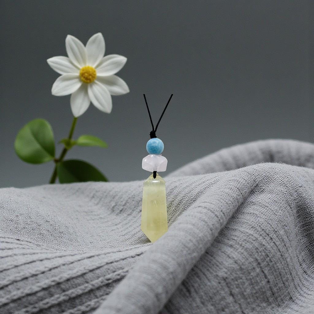 Raw Citrine Rose Quartz Aquamarine Necklace, Adjustable Cord Crystal Pendant, Chunky Healing Stone Jewelry #2091