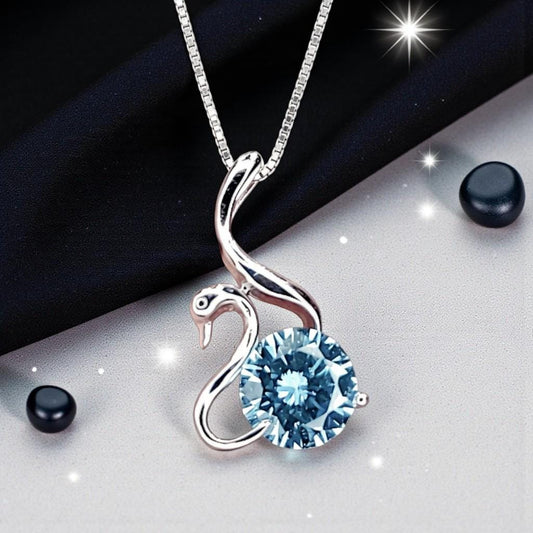 8mm 2 CT Aquamarine Necklace - 18KGP Sterling Silver - Swan Pendant - Solitaire Aquamarine - Simple Aquamarine Jewelry #149