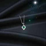 Emerald Necklace,Green Emerald Pendant, Teardrop Green Gemstone Necklace in White Gold Over Silver, May Birthstone Gift, Adjustable Chain