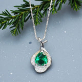 Emerald Necklace,Green Emerald Pendant, Teardrop Green Gemstone Necklace in White Gold Over Silver, May Birthstone Gift, Adjustable Chain