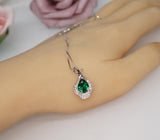 Emerald Necklace,Green Emerald Pendant, Teardrop Green Gemstone Necklace in White Gold Over Silver, May Birthstone Gift, Adjustable Chain