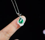 Emerald Necklace,Green Emerald Pendant, Teardrop Green Gemstone Necklace in White Gold Over Silver, May Birthstone Gift, Adjustable Chain