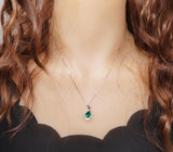Emerald Necklace,Green Emerald Pendant, Teardrop Green Gemstone Necklace in White Gold Over Silver, May Birthstone Gift, Adjustable Chain