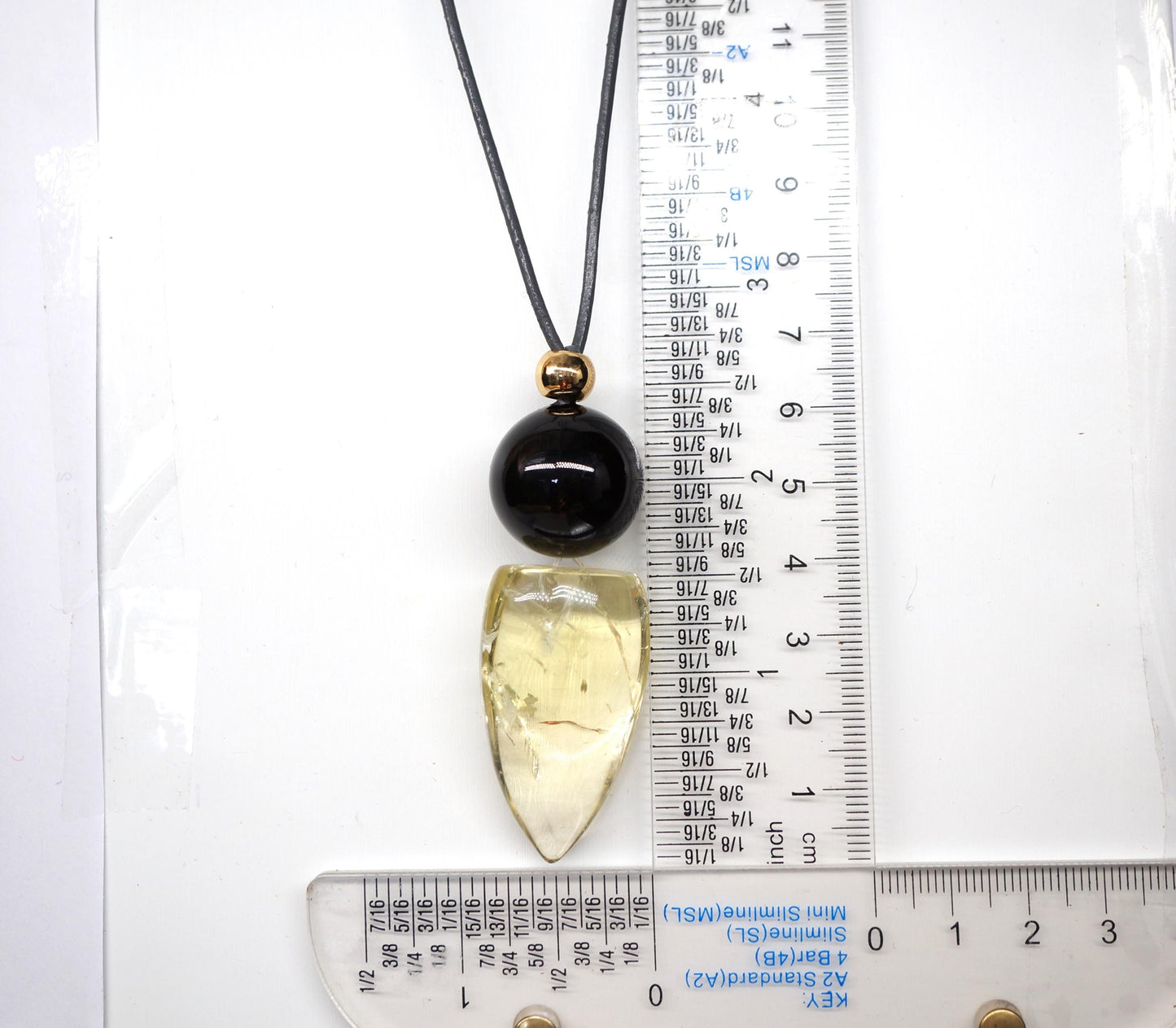 Chunky Citrine Shield Necklace, Geometric Black Obsidian Pendant on 30" Adjustable Real Leather Cord, Large Natural Crystal Protection #2540