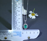 Paraiba Tourmaline Necklace, Lab Created Blue Green Gemstone Pendant, Sterling Silver Floral Halo Necklace, Victorian Style Jewelry 1143