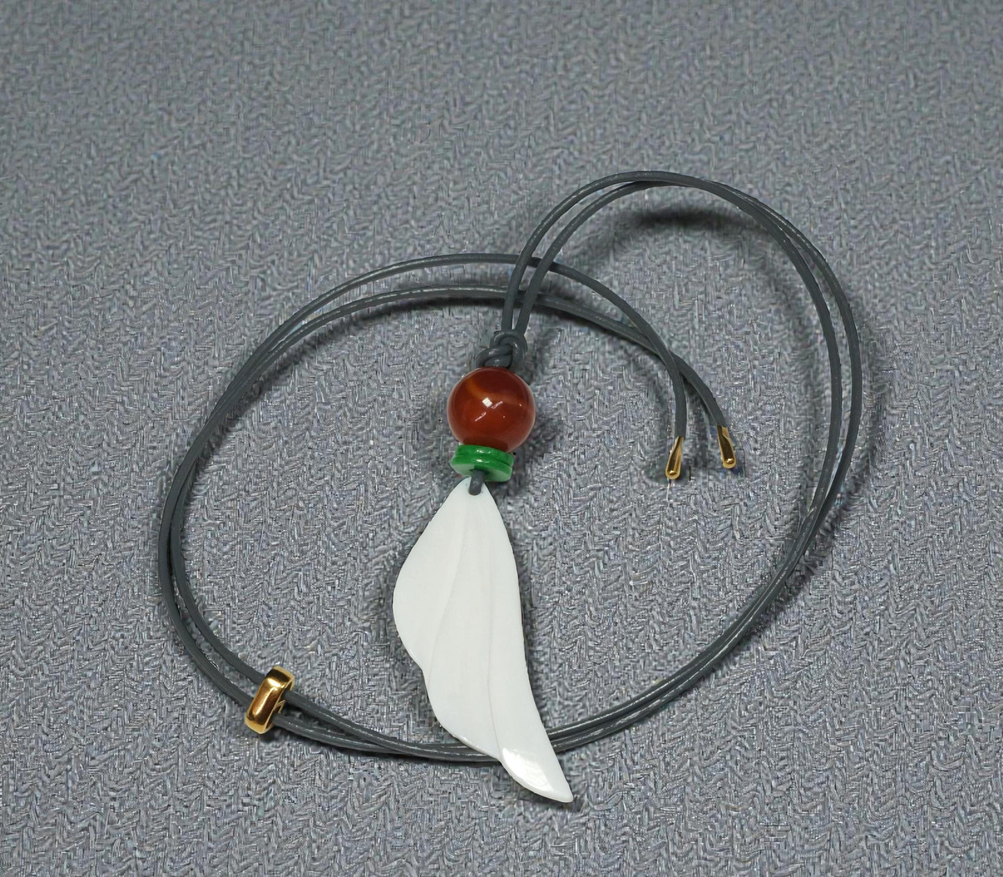 Angel Wing Necklace, Chunky Geometric Carnelian & Emerald Jade Pendant, Hand-Carved Spiritual Jewelry, Adjustable Leather Gift #2586
