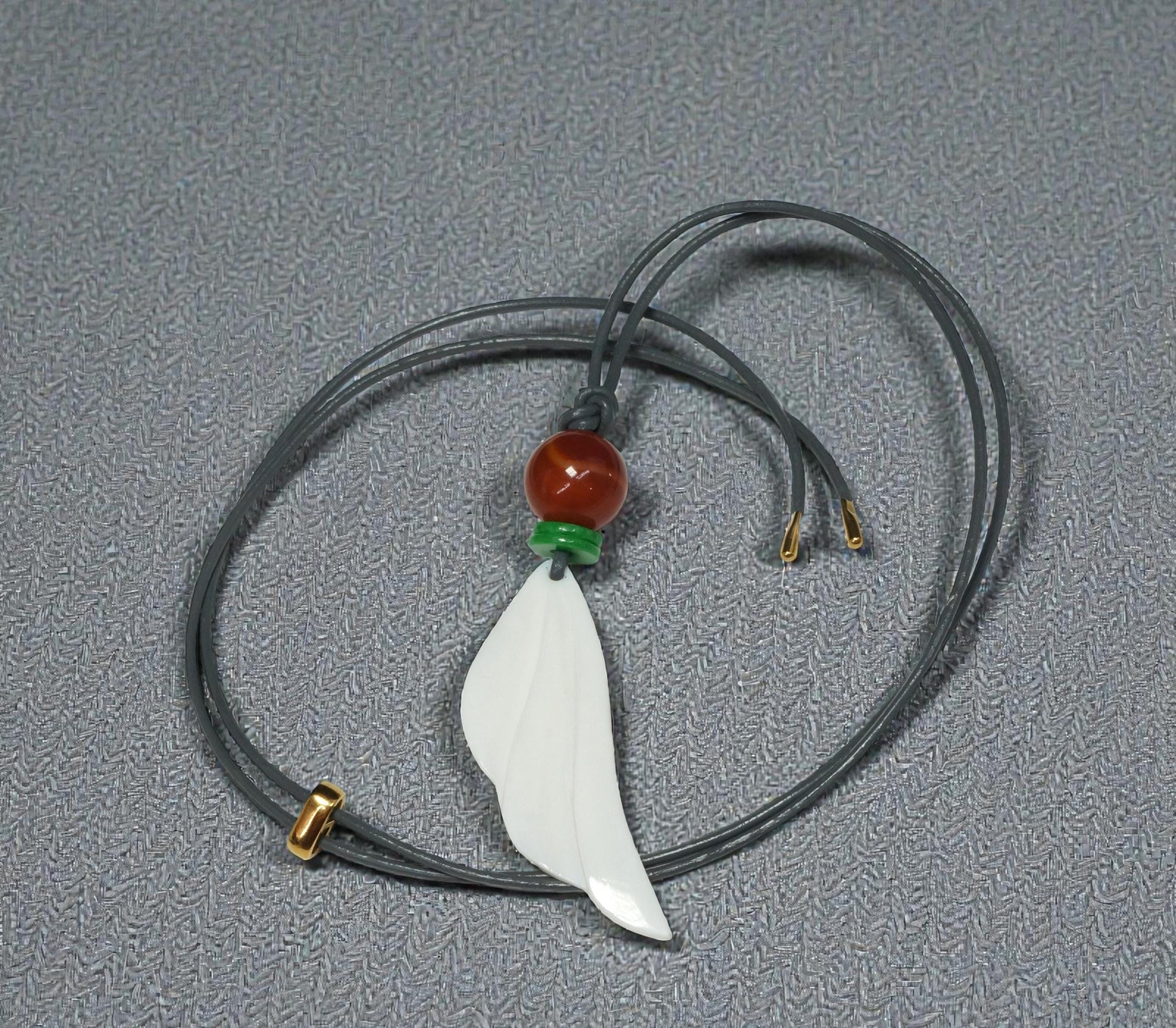 Angel Wing Necklace, Chunky Geometric Carnelian & Emerald Jade Pendant, Hand-Carved Spiritual Jewelry, Adjustable Leather Gift #2586