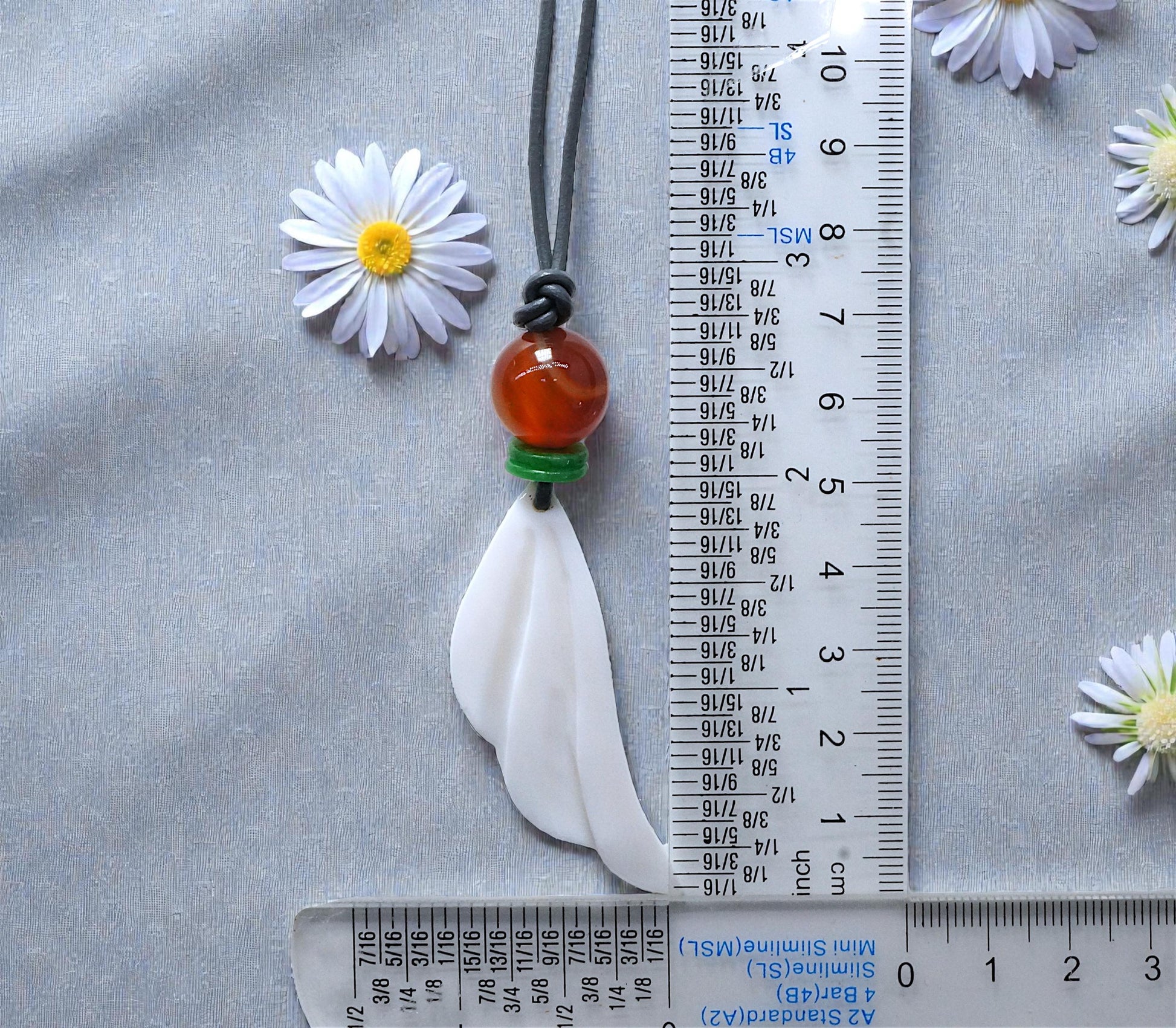 Angel Wing Necklace, Chunky Geometric Carnelian & Emerald Jade Pendant, Hand-Carved Spiritual Jewelry, Adjustable Leather Gift #2586