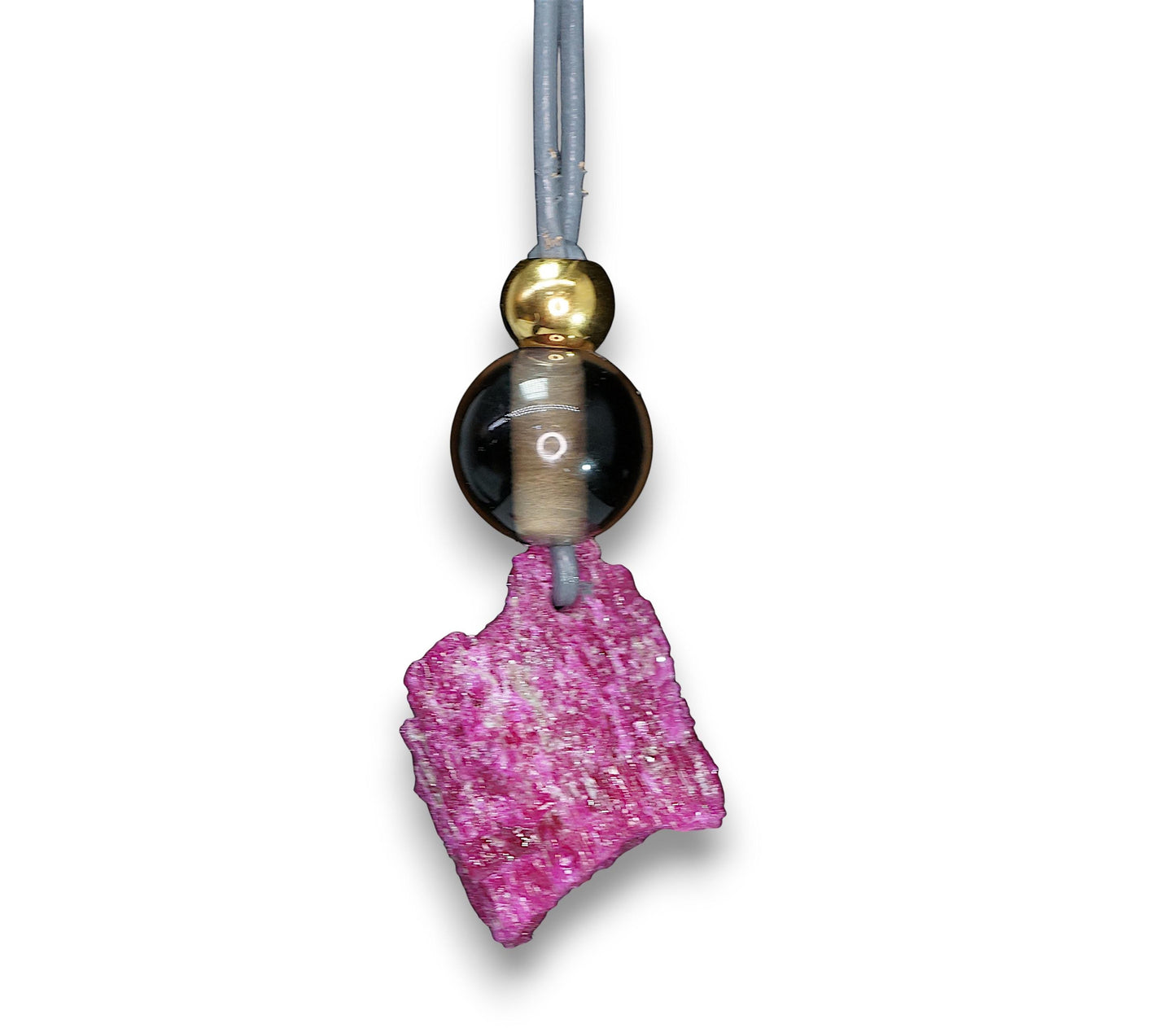 Chunky Raw Ruby Necklace, Geometric Smoky Quartz Pendant, Natural Rough Stone Jewelry, Adjustable Leather Cord Gift for Her #2585