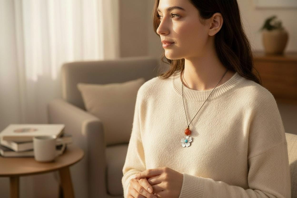 Black Shell Flower Necklace, Geometric Blue Opal & 12mm Carnelian Pendant, Hand-Carved Floral Jewelry, Adjustable Leather Gift Chunky #2584