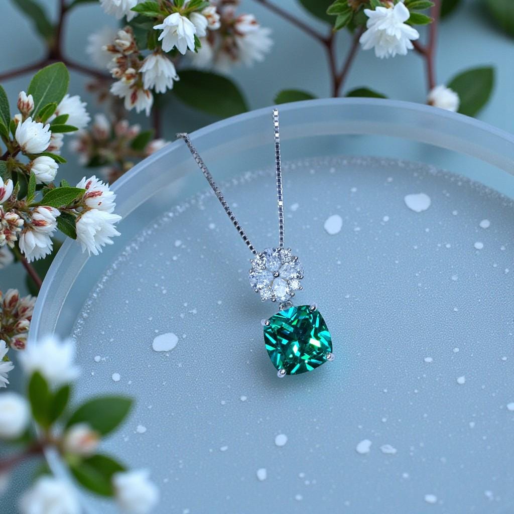 Paraiba Blue Tourmaline Necklace, Cushion Cut Gemstone Pendant, Sterling Silver Gold Plated Jewelry, Unique Gift for Her, Neon Blue 1144