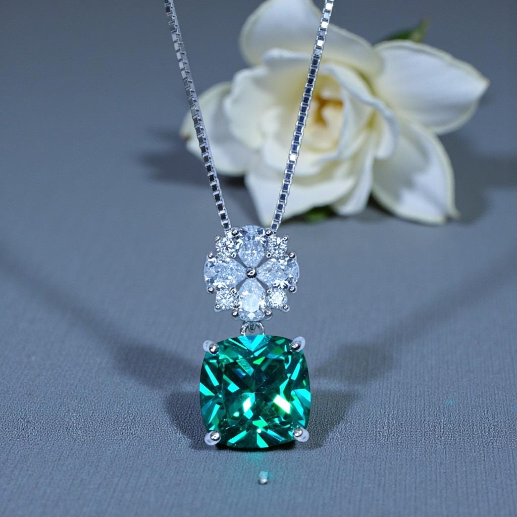 Paraiba Blue Tourmaline Necklace, Cushion Cut Gemstone Pendant, Sterling Silver Gold Plated Jewelry, Unique Gift for Her, Neon Blue 1144