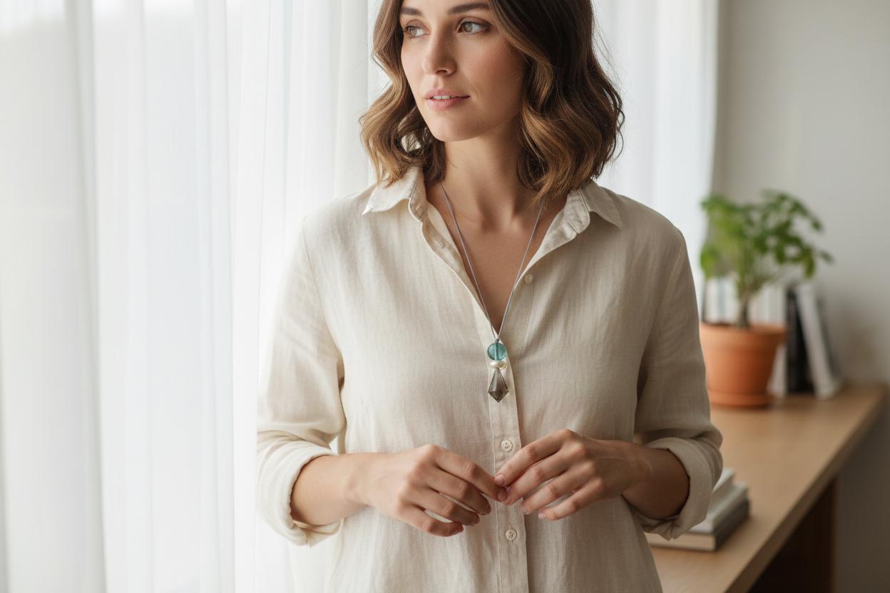 Smoky Quartz Green Fluorite Necklace - Crystal Point Pendant - Natural Pearl Accents - 30" Adjustable Leather - Chunky Healing #2076