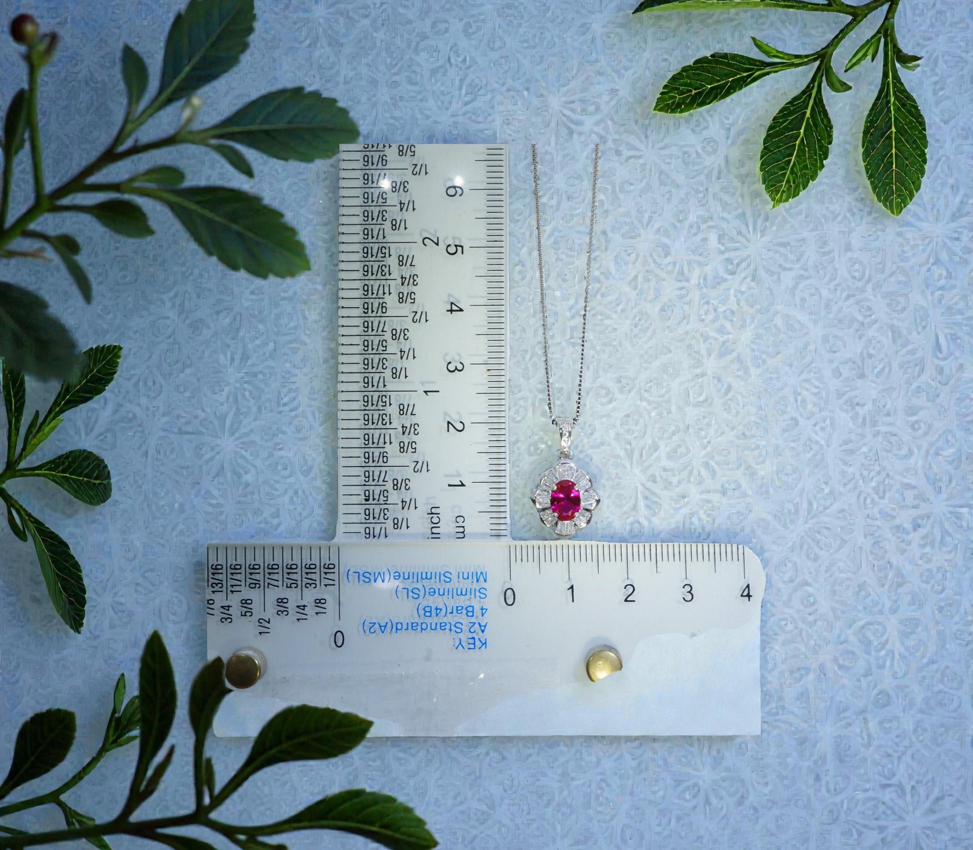 Lab Created Ruby Flower Necklace, 18k White Gold over Silver, Red Gemstone Floral Pendant, July Birthstone Chain 1146