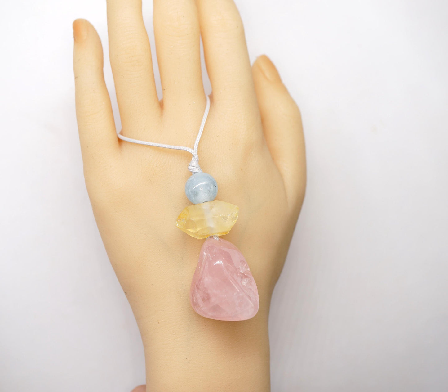 Rose Quartz Aquamarine Necklace, Natural Pink Crystal Chunky Pendant, Chunky Zen Gold Aura Accents, Adjustable Cord, Heart Energy #2069