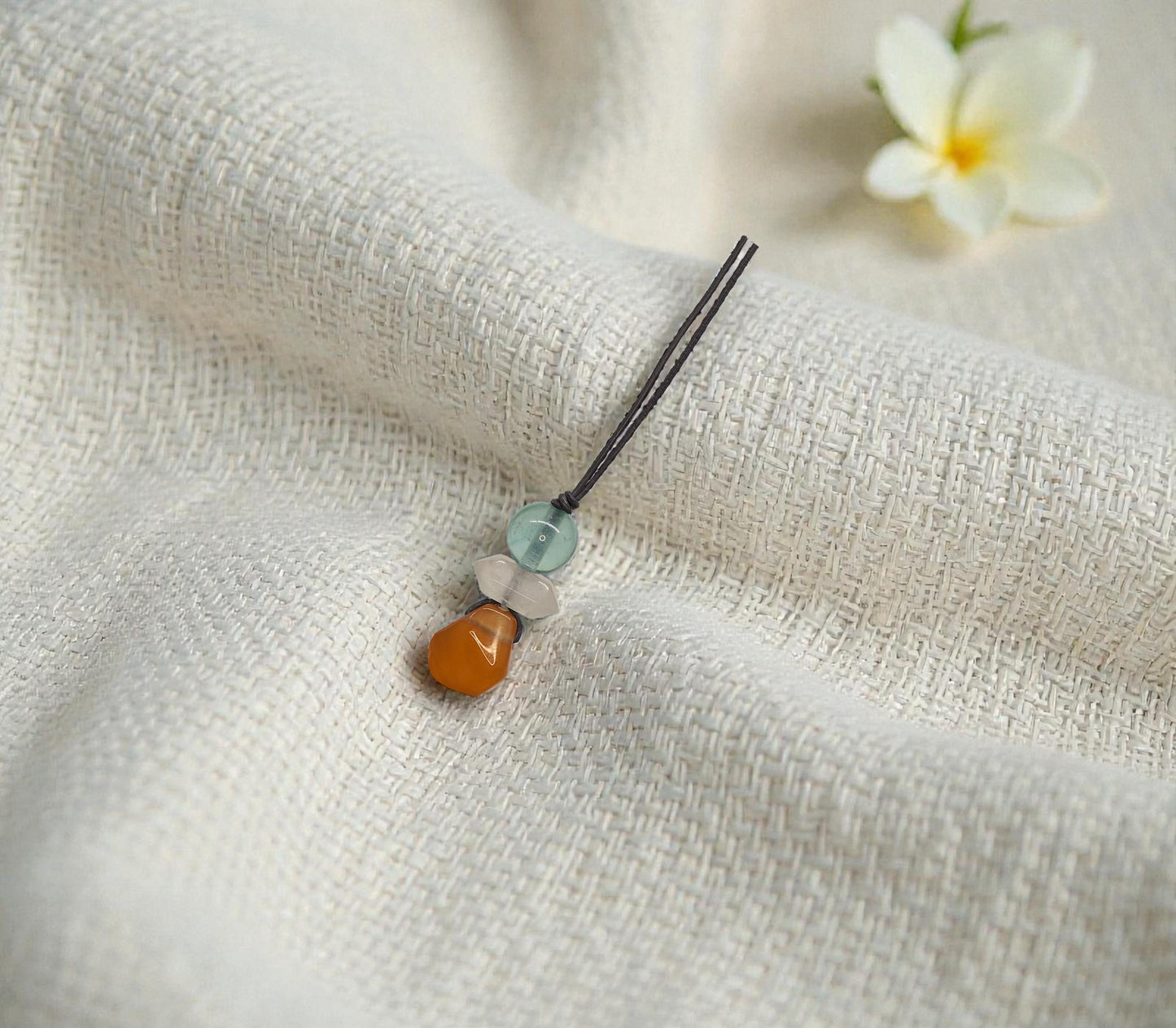 Natural Carnelian Fluorite Quartz Necklace, Zen Leather Cord Pendant, Chunky Geometric Crystal Jewelry, Boho Minimalist Gift for Her #2066