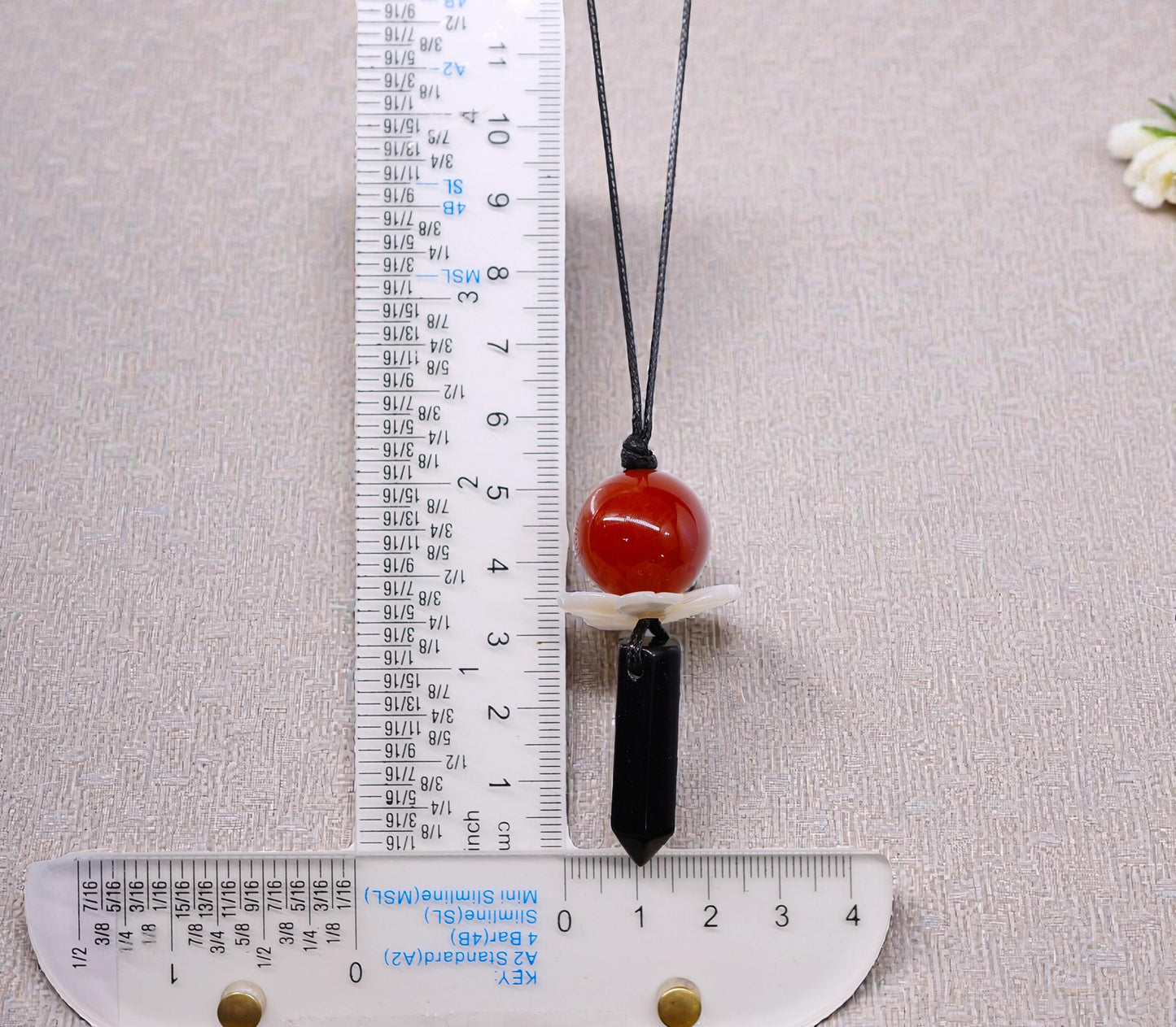 Natural Carnelian & Obsidian Point Necklace, Mother of Pearl Flower Zen Pendant, Chunky Energy Crystal, Adjustable Boho Jewelry Gift #2065