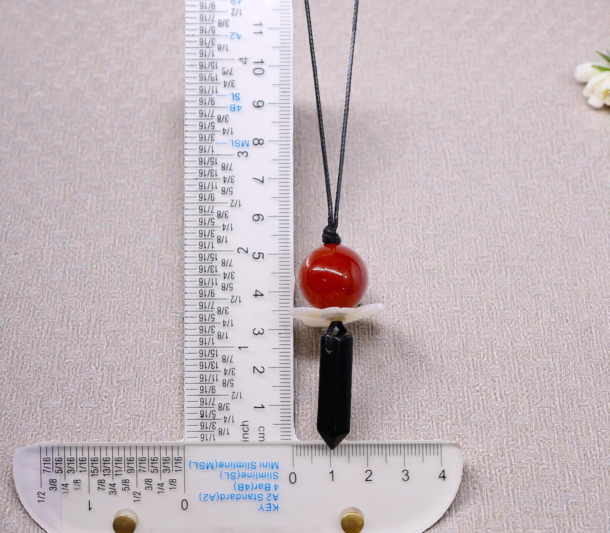 Natural Carnelian & Obsidian Point Necklace, Mother of Pearl Flower Zen Pendant, Chunky Energy Crystal, Adjustable Boho Jewelry Gift #2065