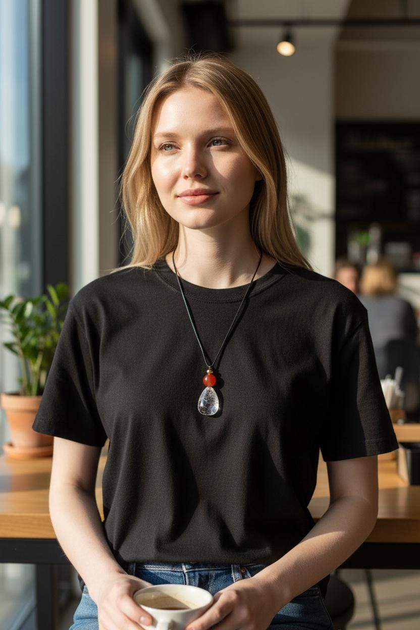 Clear Quartz Red Carnelian Necklace, 18K Gold Bead Zen Pendant, Chunky Geometric Energy Stone, Unisex Boho Crystal Jewelry Gift #2064