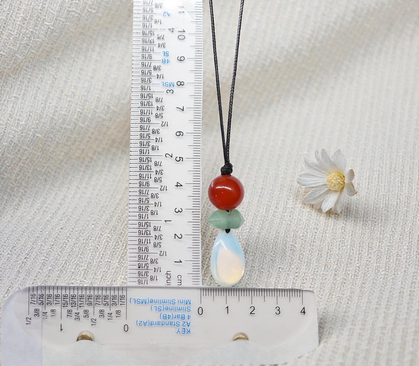 Natural Opal Teardrop & Carnelian Necklace, Green Aventurine Zen Pendant, Chunky Geometric Jewelry, Adjustable Boho Crystal Gift #2062