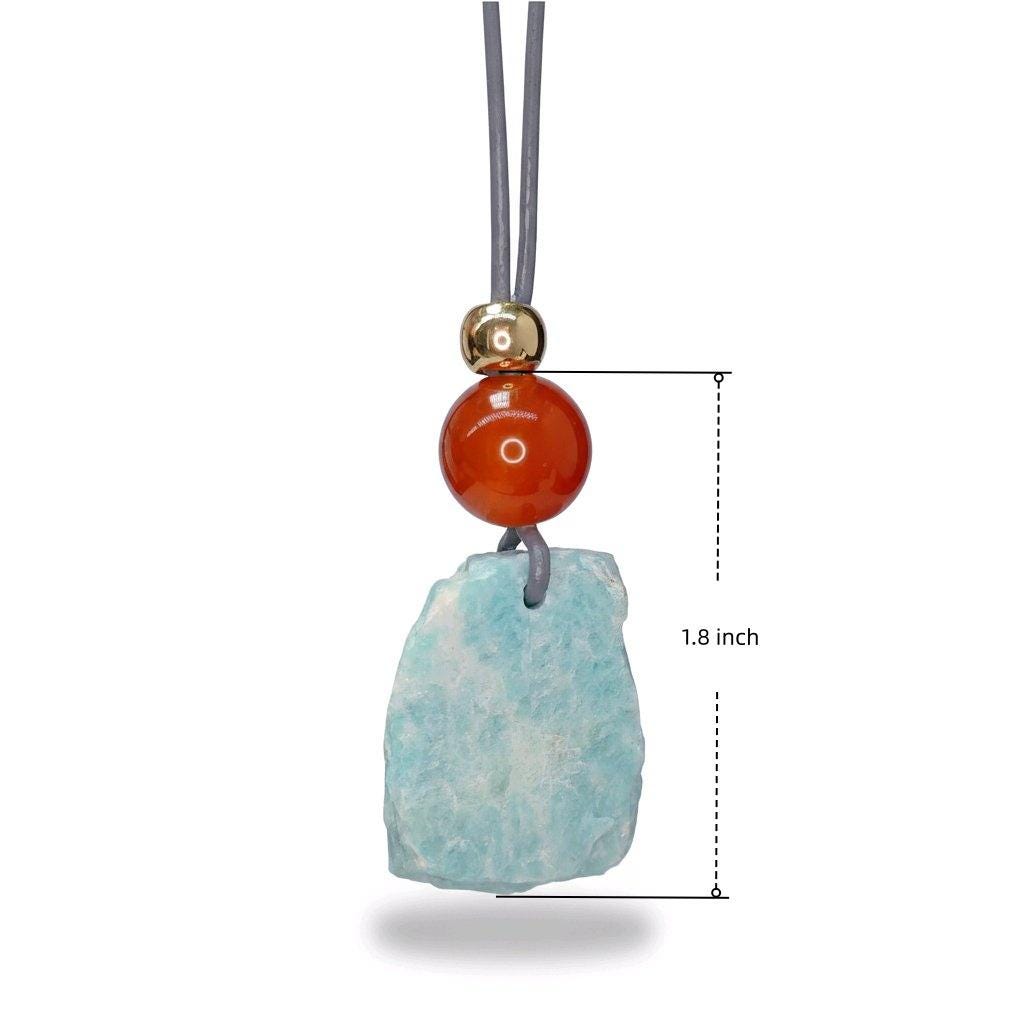 Chunky Amazonite Raw Stone Necklace, Geometric Carnelian Pendant with 18k Gold Copper Accent, Boho Spiritual Jewelry #2575