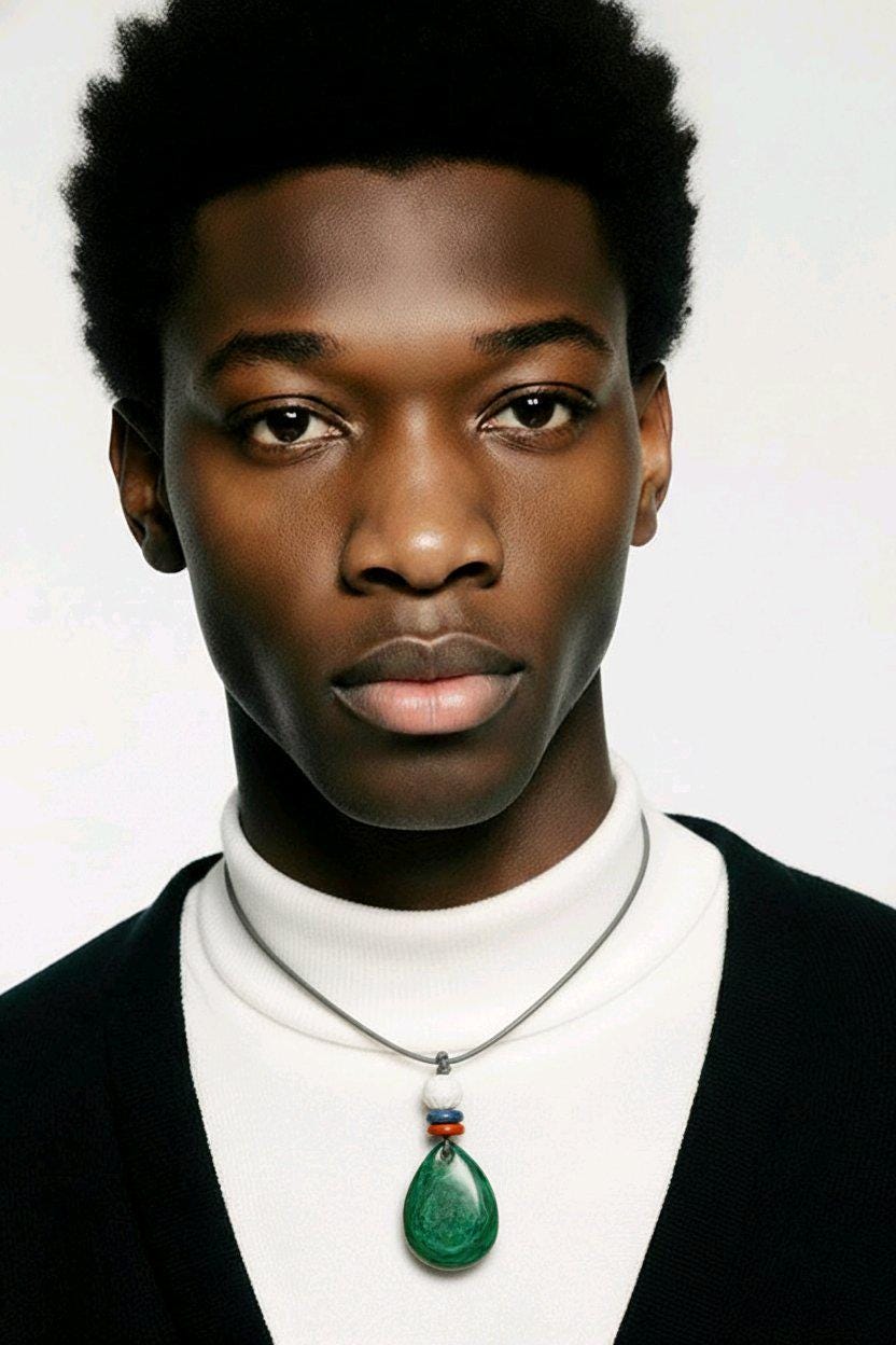 Geometric Malachite Teardrop Necklace, Chunky Green Pendant with Carved Lotus, Healing Jewelry, Adjustable Leather Cord 30 inches #2570