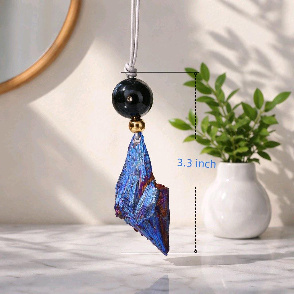 Geometric Titanium Black Tourmaline Necklace, Chunky Rainbow Crystal Pendant with Black Onyx, Healing Jewelry, Adjustable Leather Cord #2568