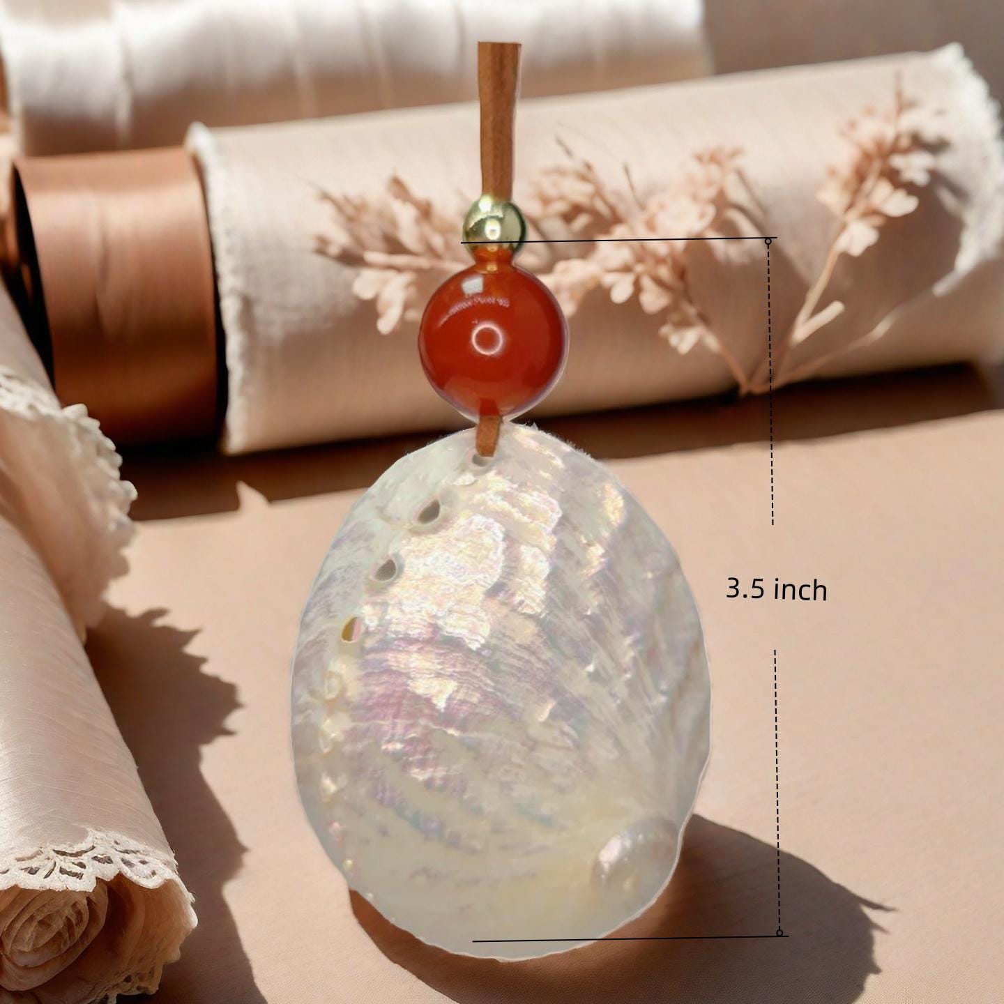 Geometric White Shell Necklace, Chunky Nautilus Pendant with 18mm Red Carnelian, Ocean Inspired Jewelry, Adjustable Leather Cord #2567