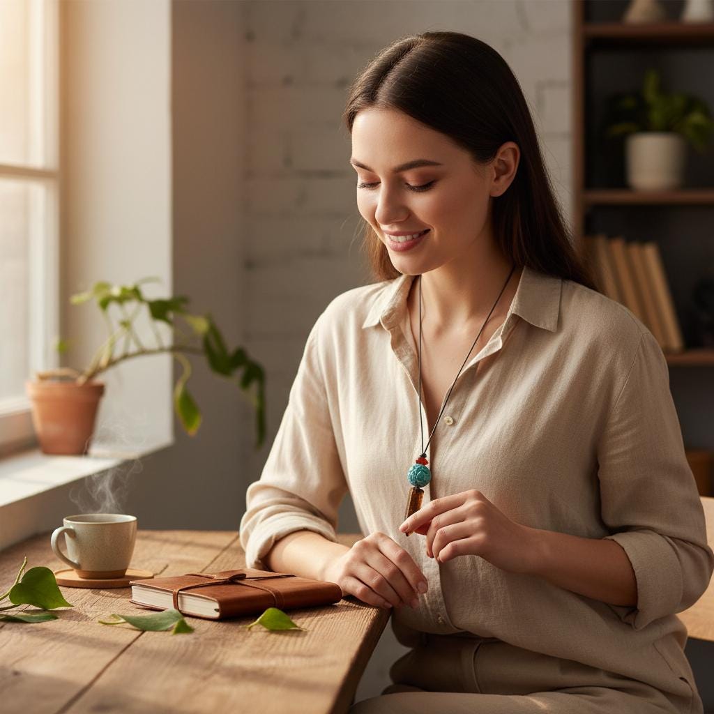 Geometric Tiger's Eye Pendant Necklace, Chunky Crystal Point with Red Carnelian and Turquoise Lotus, Adjustable Leather Cord #2565