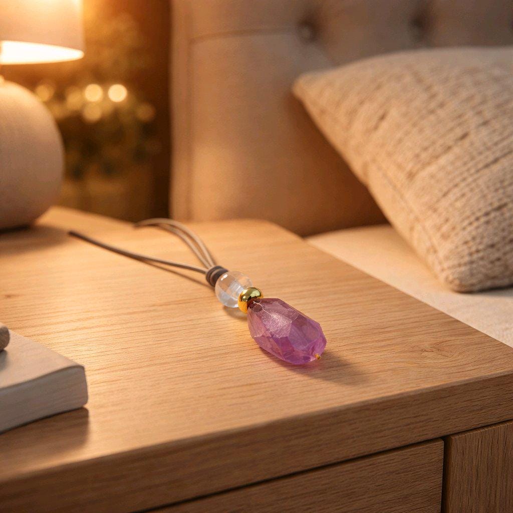 Geometric Amethyst Pendant Necklace, Natural Purple Crystal Clear Quartz Chunky Jewelry for Women, Adjustable Leather Cord #2556
