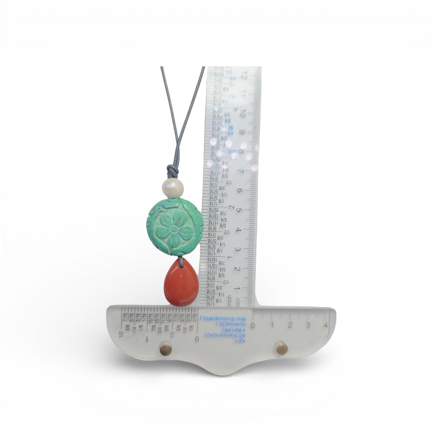 Flower of Life Geometric Carved Turquoise & Red Jasper Chunky Pendant Necklace, Boho Statement Jewelry with Adjustable Leather Cord 30"