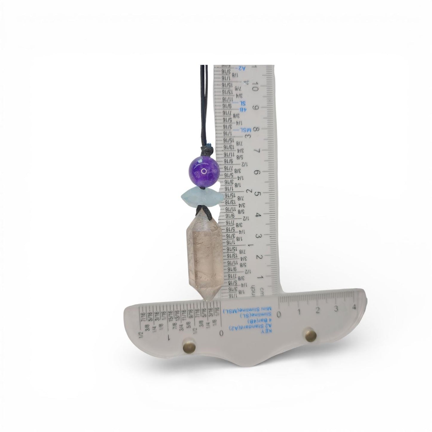 Natural Smoky Quartz Crystal Point & Amethyst Geometric Necklace, Blue Aura Quartz Chunky Pendant with Adjustable Leather Cord