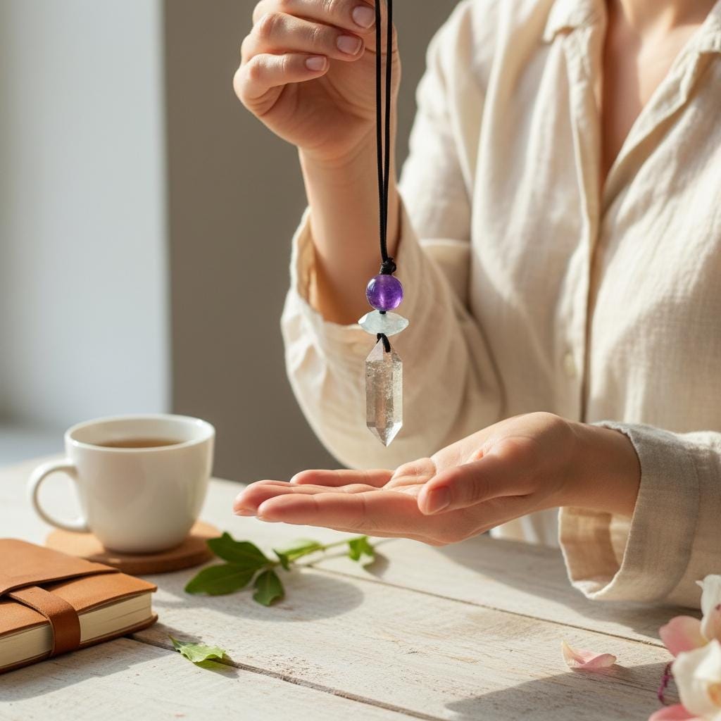 Natural Smoky Quartz Crystal Point & Amethyst Geometric Necklace, Blue Aura Quartz Chunky Pendant with Adjustable Leather Cord