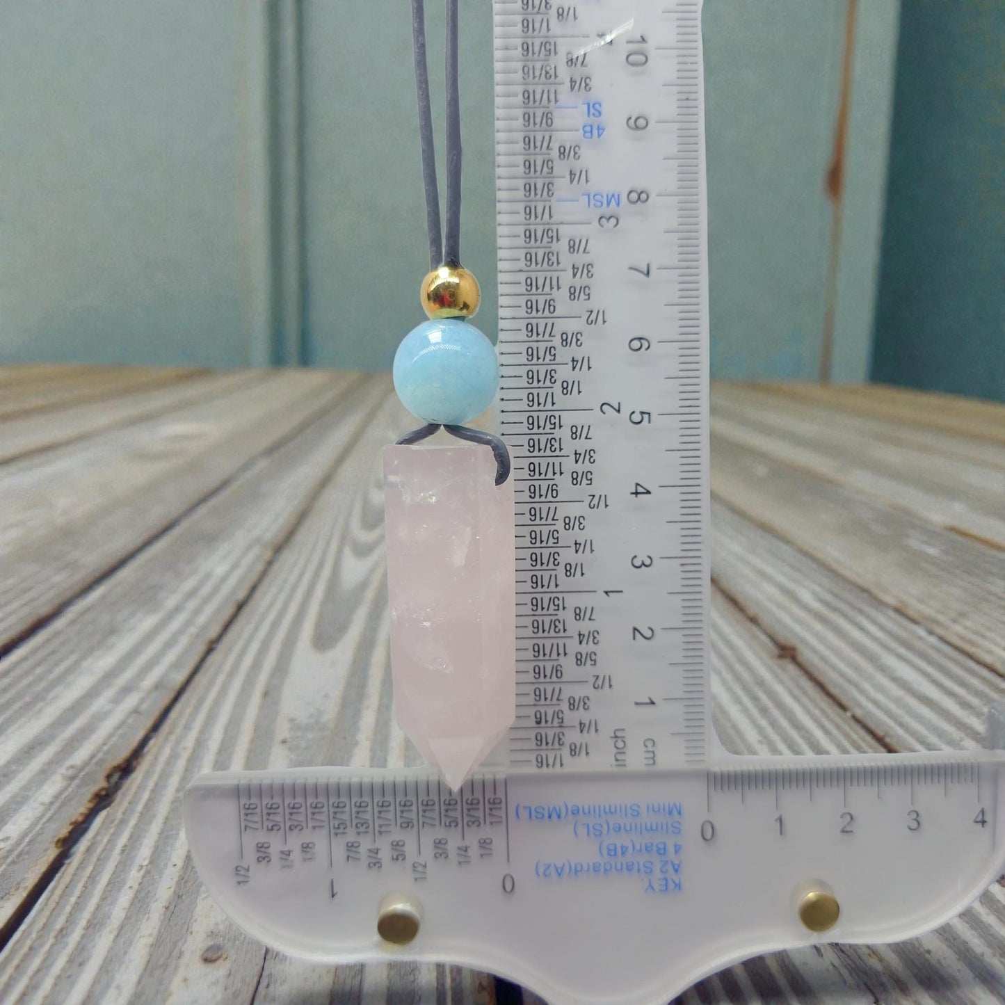 Natural Rose Quartz Necklace Crystal Point & Aquamarine Geometric Pendant, Pink Chunky Gemstone Jewelry Adjustable Leather for Men and Women