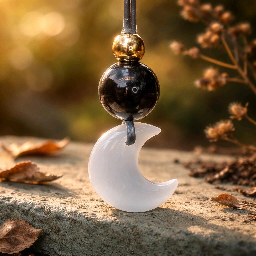 Cat Eye Necklace Moon Pendant, Obsidian Natural Gemstone Chunky Geometric Selenite Jewelry, Gift for Him Her, Adjustable Leather Cord