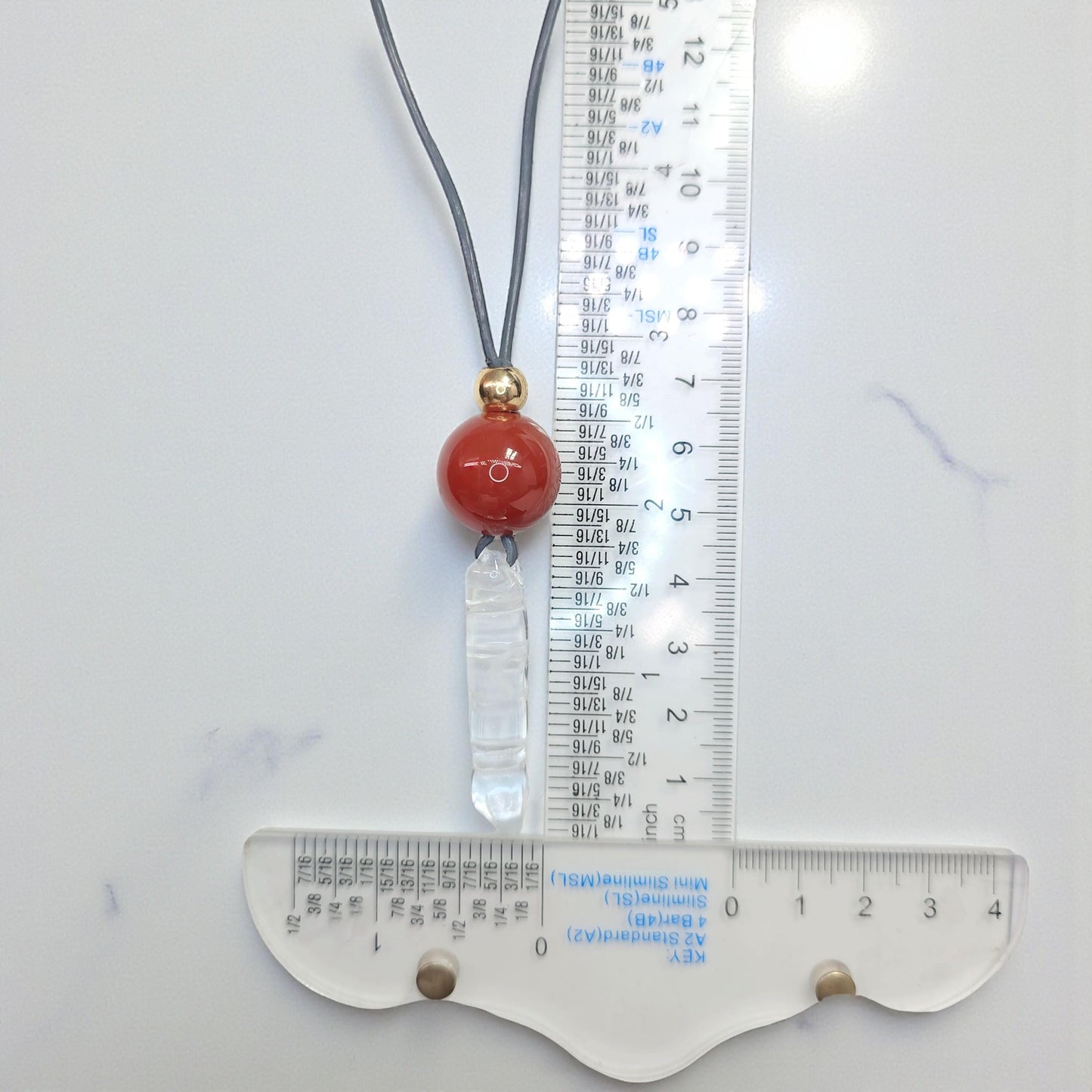Clear Quartz Necklace Crystal Pen Point Pendant, Red Carnelian Natural Gemstone Chunky Geometric Jewelry, Adjustable Leather Cord