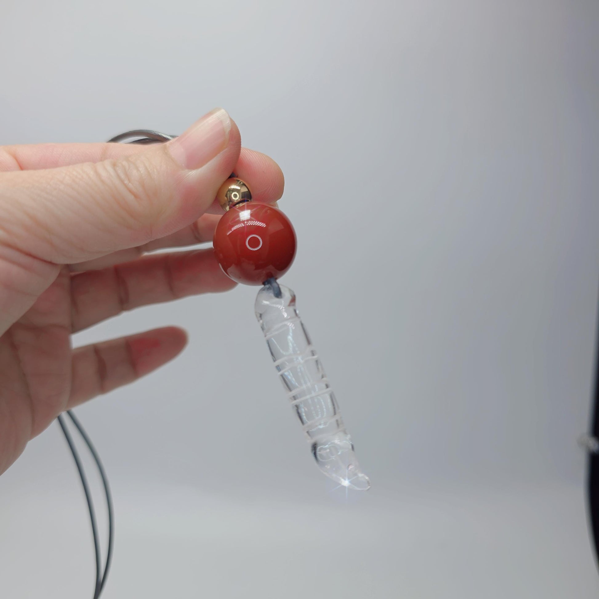 Clear Quartz Necklace Crystal Pen Point Pendant, Red Carnelian Natural Gemstone Chunky Geometric Jewelry, Adjustable Leather Cord